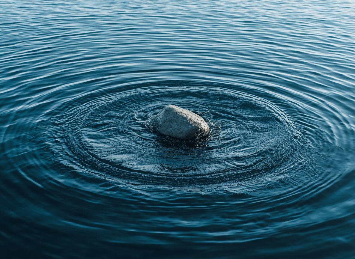 Stein erzeugt Wasserwellen – Beispiel für Ursache und Wirkung.